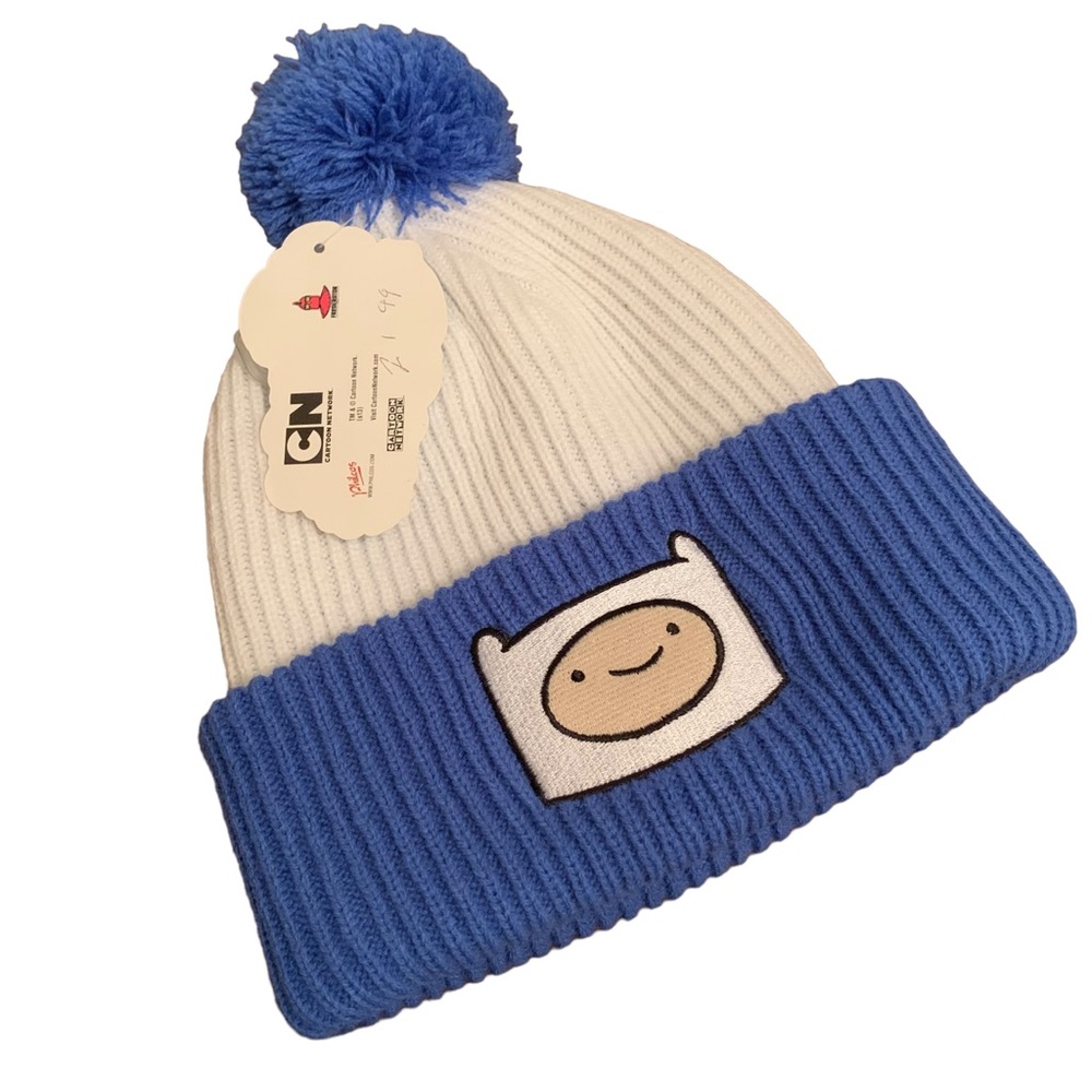 Adventure Time Cartoon Network Adult Pom Pom Blue & White Beanie